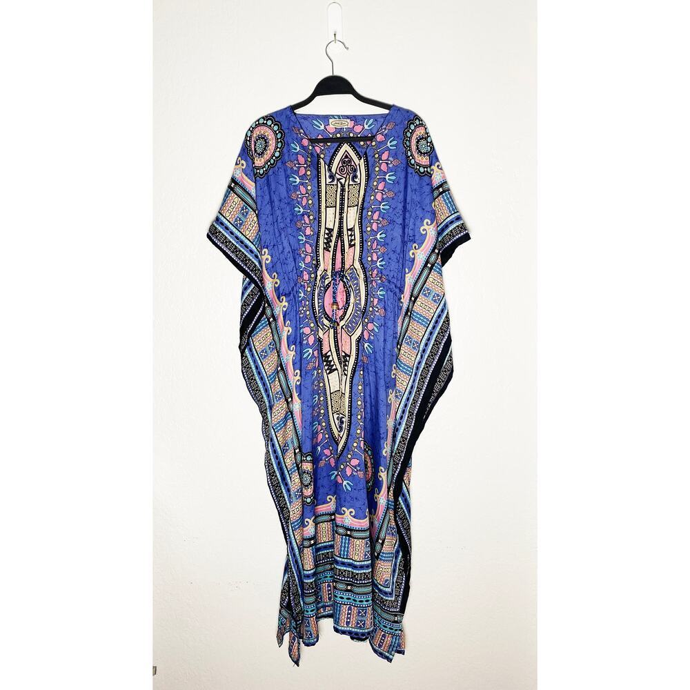 Shore Drive Women's Blue Gold Sequin Glitter Kaftan Dress One Size Resort Vacay